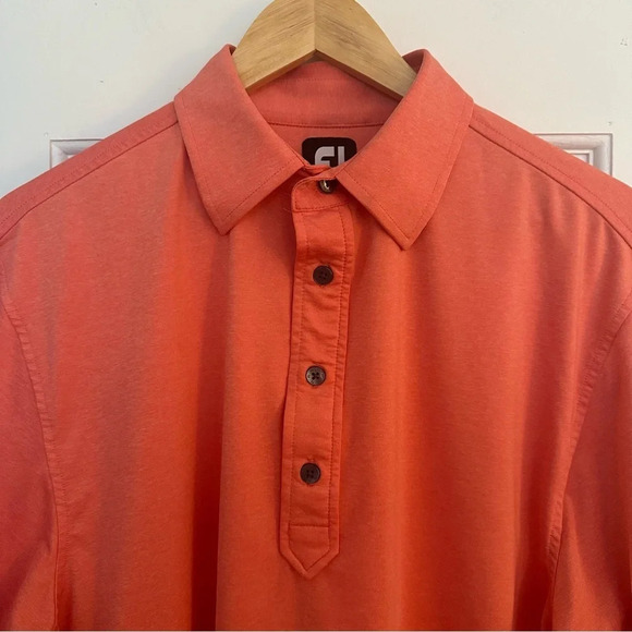 FOOTJOY FJ Men's Peach Golf Polo Shirt Medium Activewear Athletic Pink Orange - Picture 2 of 7